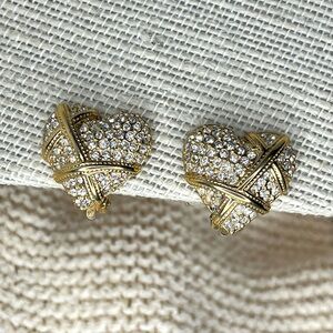 VTG 50s/60s Garnay Gold Tone w/ Pave Glass Rhinestones Clip On Earrings